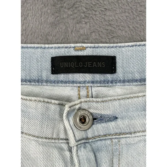 Uniqlo Jeans Womens 27 Blue Light Wash High Rise Straight Distressed Baggy - Picture 6 of 10